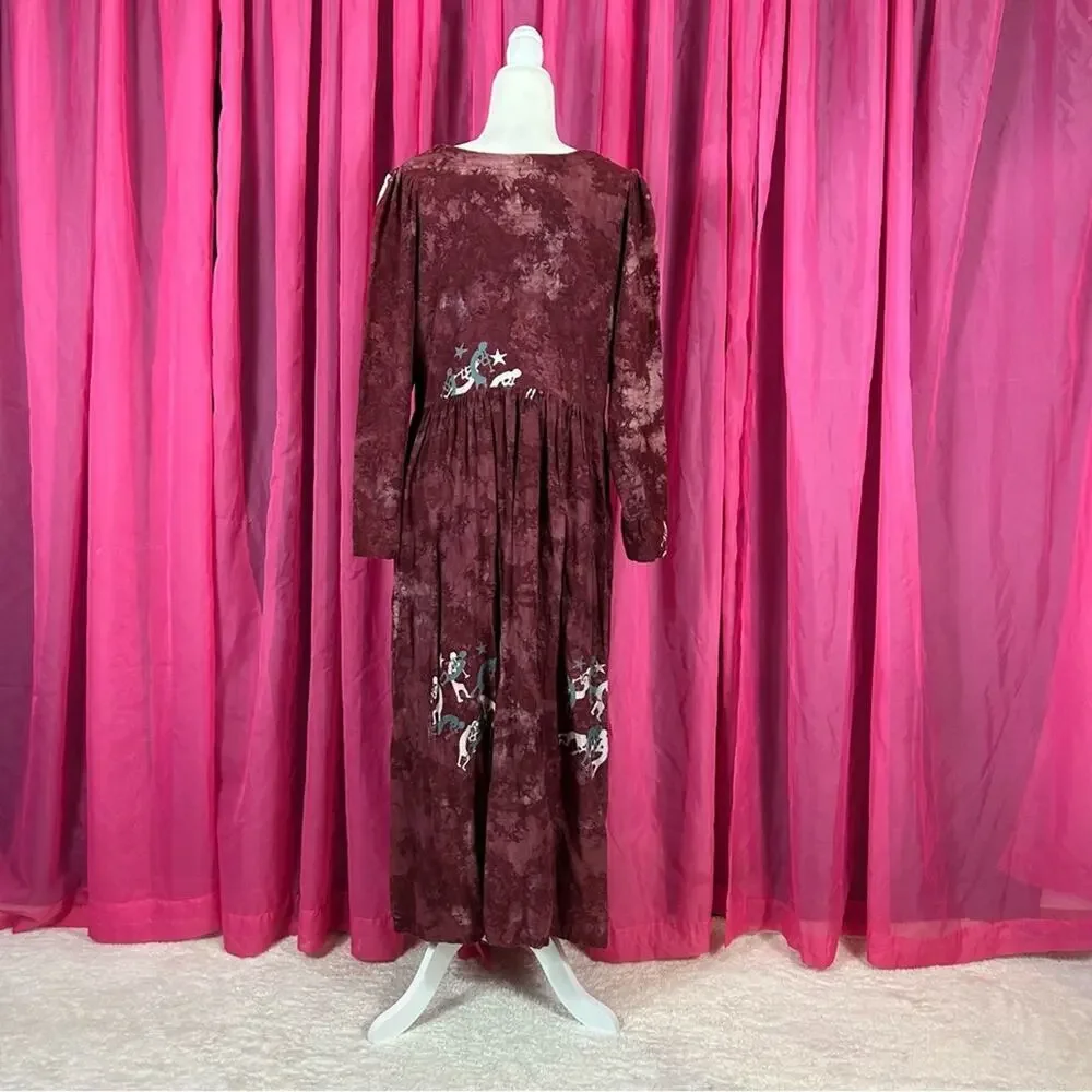 Global‎ Village batik flute player novelty print maxi dress, size Large